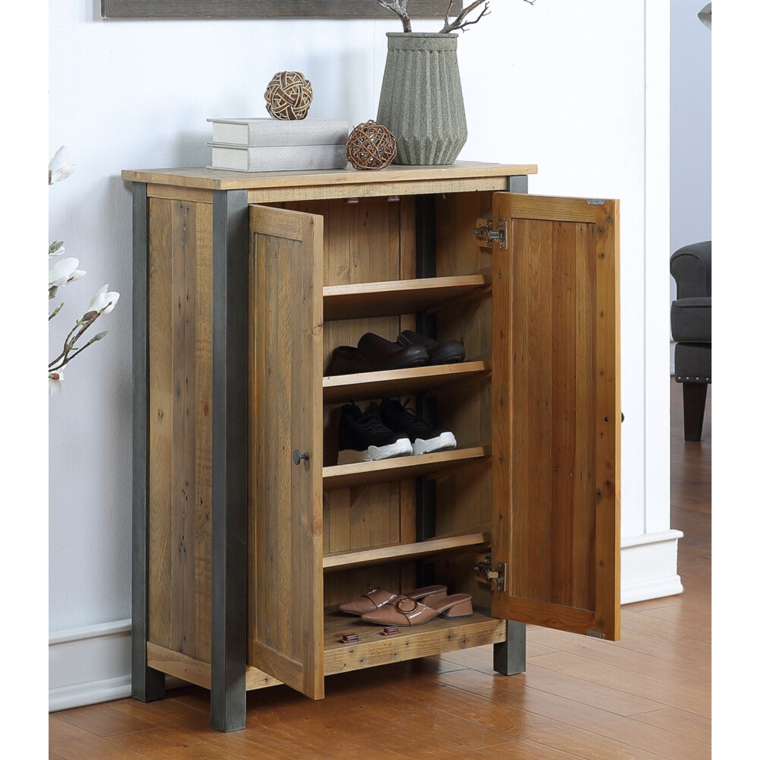 Harringay Reclaimed Wood Shoe Storage Cupboard Large - The Orchard Home and Gifts